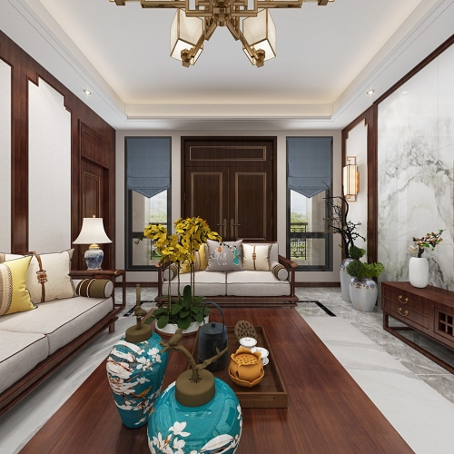 New Chinese Style A Living Room-ID:702280271
