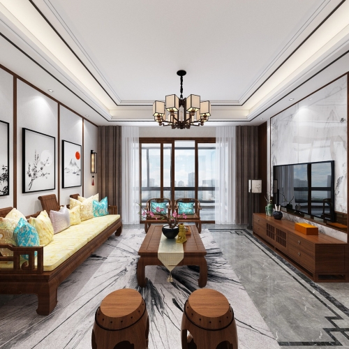 New Chinese Style A Living Room-ID:687960788