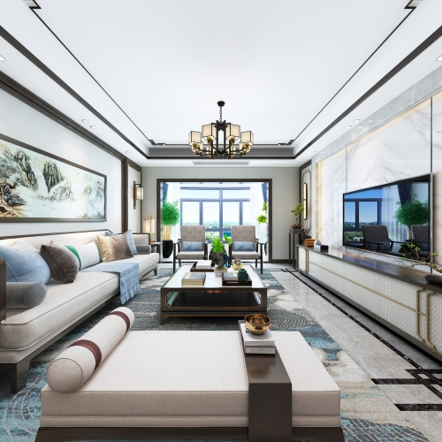 New Chinese Style A Living Room-ID:737354443