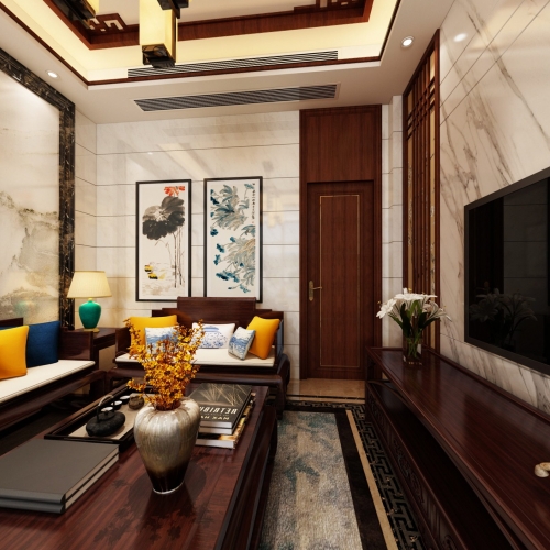 New Chinese Style A Living Room-ID:499957556