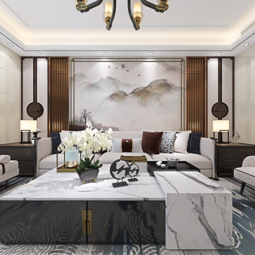 New Chinese Style A Living Room-ID:637739393