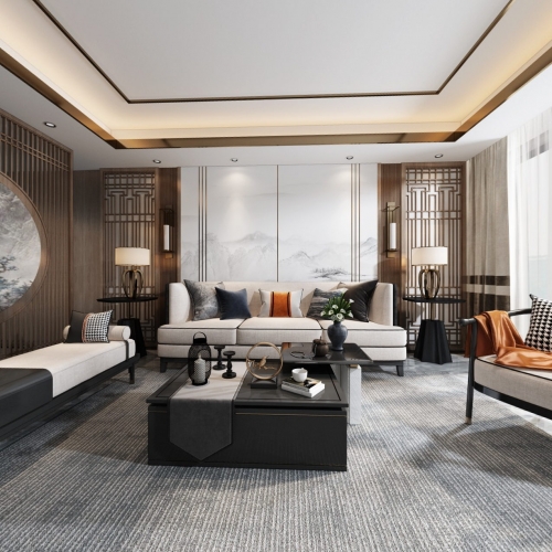 New Chinese Style A Living Room-ID:616359147