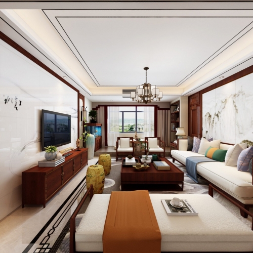 New Chinese Style A Living Room-ID:187948355