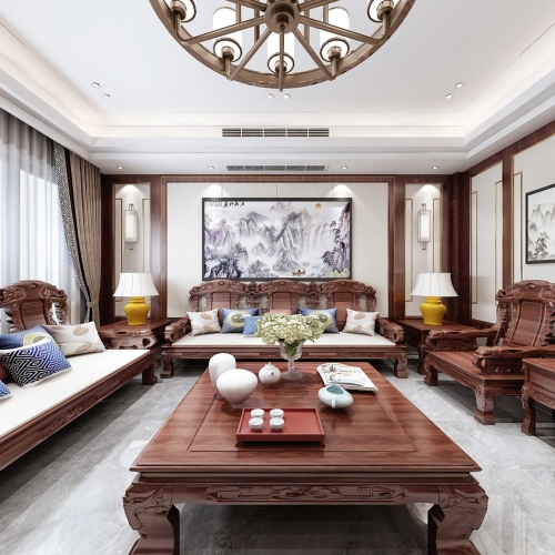 New Chinese Style A Living Room-ID:999352795