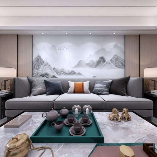 New Chinese Style A Living Room-ID:674270393