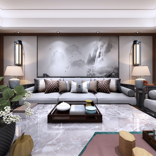 New Chinese Style A Living Room-ID:502839213