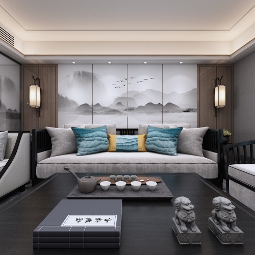 New Chinese Style A Living Room-ID:973343887