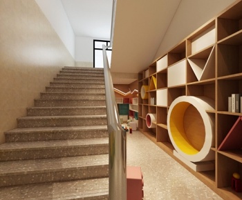 全景-现代儿童幼儿园楼梯口3D模型