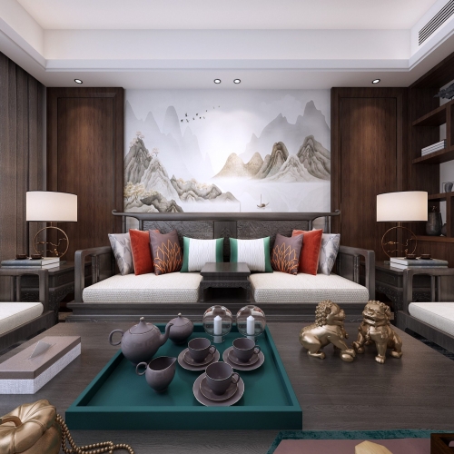 New Chinese Style A Living Room-ID:732040626