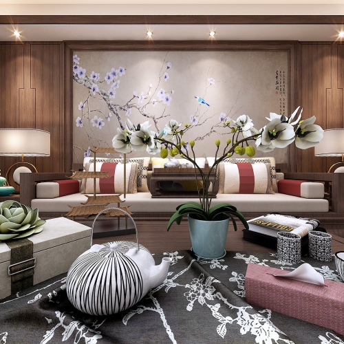 New Chinese Style A Living Room-ID:391162561