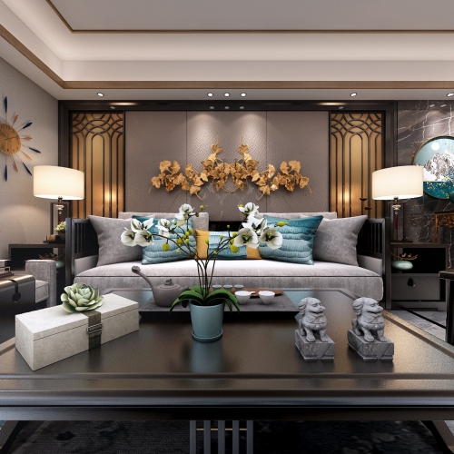 New Chinese Style A Living Room-ID:606705546