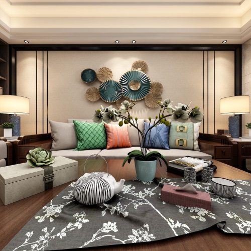 New Chinese Style A Living Room-ID:672312717