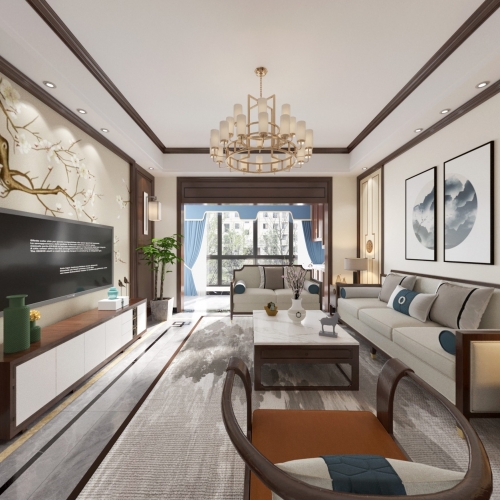 New Chinese Style A Living Room-ID:712259181