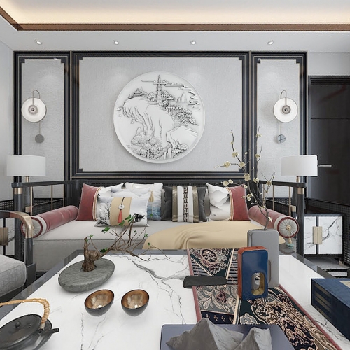 New Chinese Style A Living Room-ID:808692461