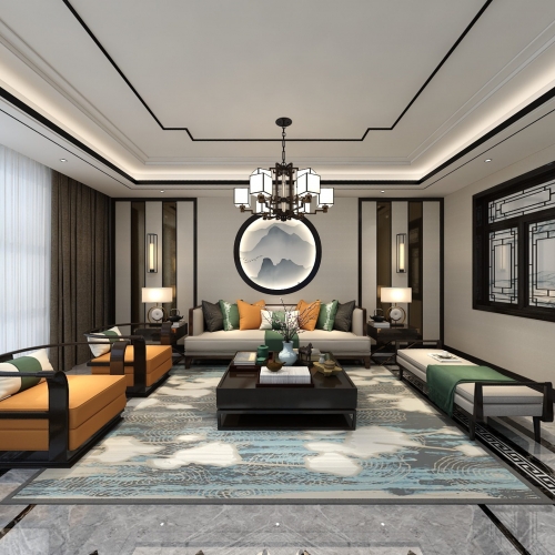 New Chinese Style A Living Room-ID:803279482