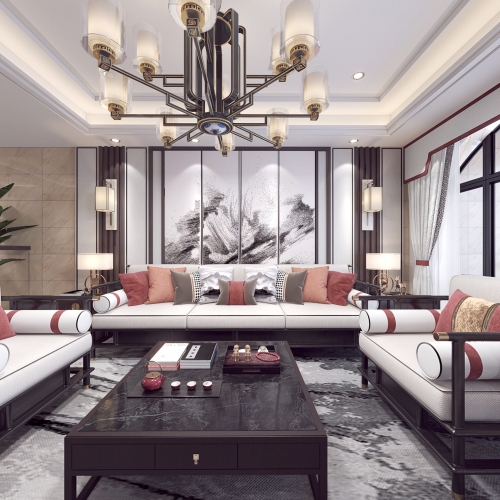 New Chinese Style A Living Room-ID:514680788