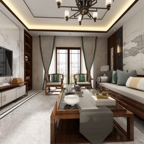 New Chinese Style A Living Room-ID:514492625