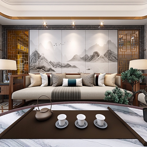 New Chinese Style A Living Room-ID:665680153