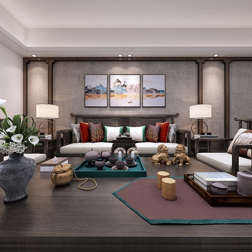 New Chinese Style A Living Room-ID:732718978