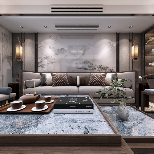 New Chinese Style A Living Room-ID:910273595