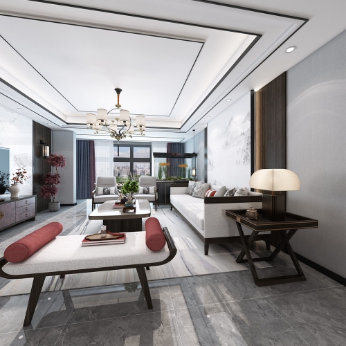 New Chinese Style A Living Room-ID:437905259