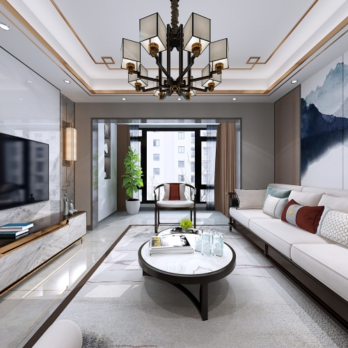 New Chinese Style A Living Room-ID:913504329