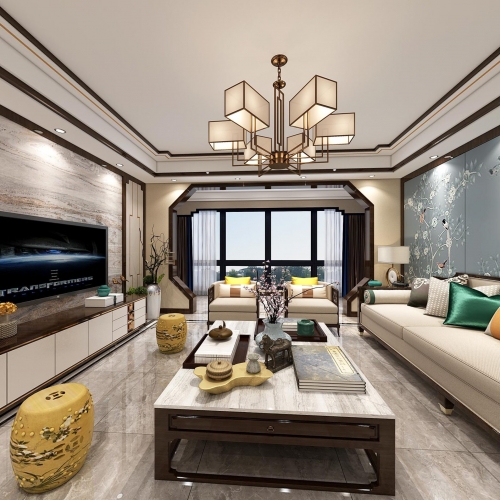 New Chinese Style A Living Room-ID:411168481