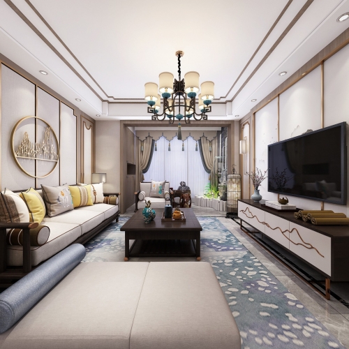 New Chinese Style A Living Room-ID:724875653