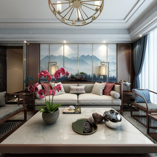 New Chinese Style A Living Room-ID:256657482