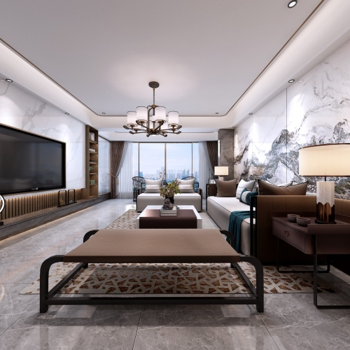 New Chinese Style A Living Room-ID:401228363