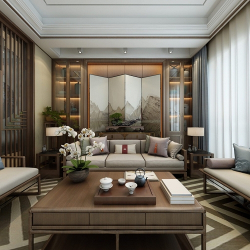 New Chinese Style A Living Room-ID:868364472