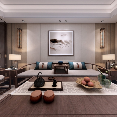 New Chinese Style A Living Room-ID:599456248