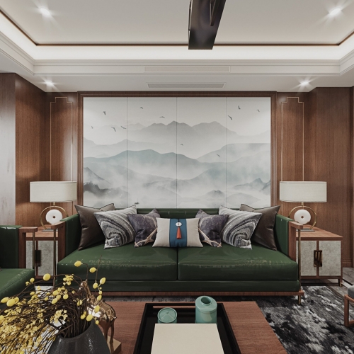 New Chinese Style A Living Room-ID:593047718