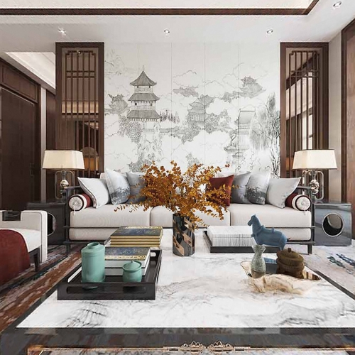 New Chinese Style A Living Room-ID:359890585