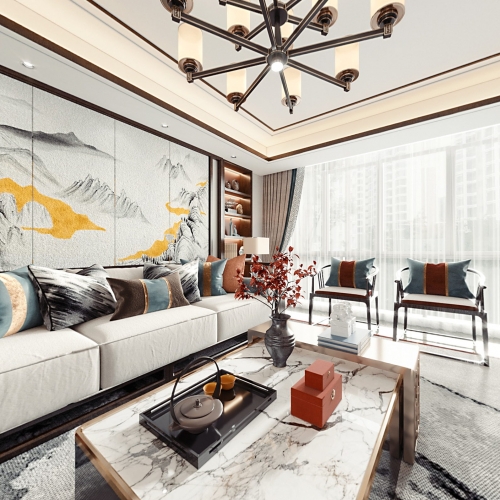 New Chinese Style A Living Room-ID:852432011