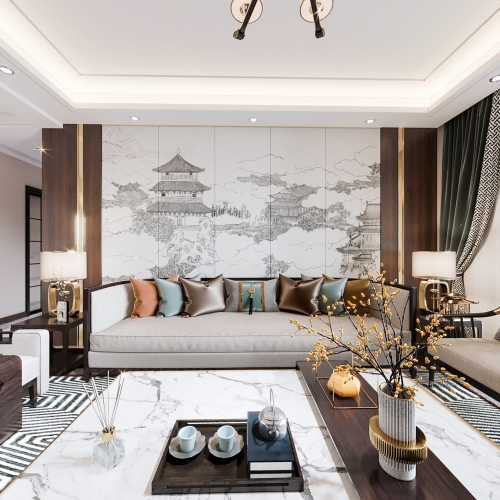 New Chinese Style A Living Room-ID:655250596