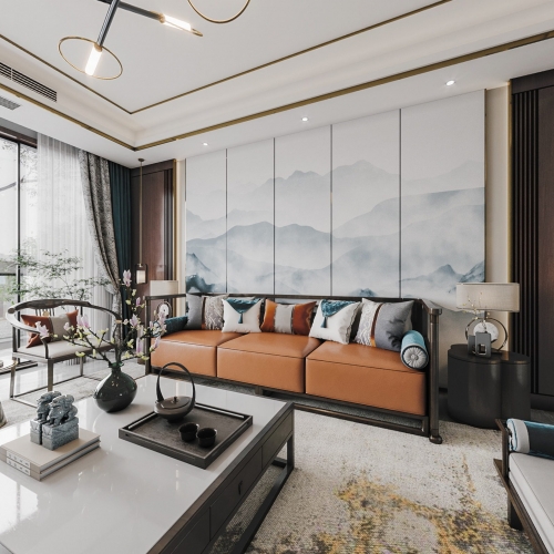 New Chinese Style A Living Room-ID:366211898