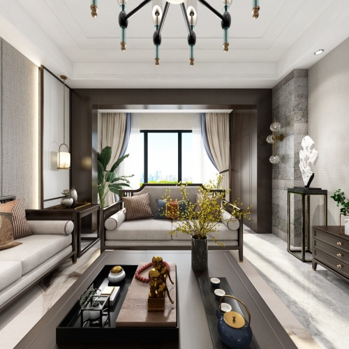 New Chinese Style A Living Room-ID:884779937