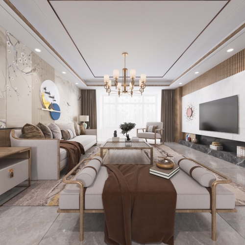 New Chinese Style A Living Room-ID:993469959