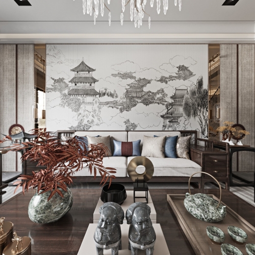 New Chinese Style A Living Room-ID:217478996
