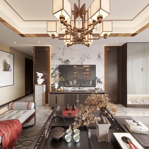 New Chinese Style A Living Room-ID:466237075