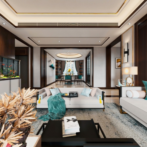 New Chinese Style A Living Room-ID:375025995