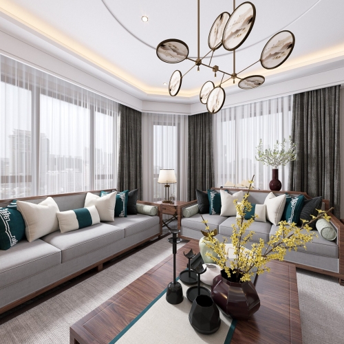 New Chinese Style A Living Room-ID:523926972