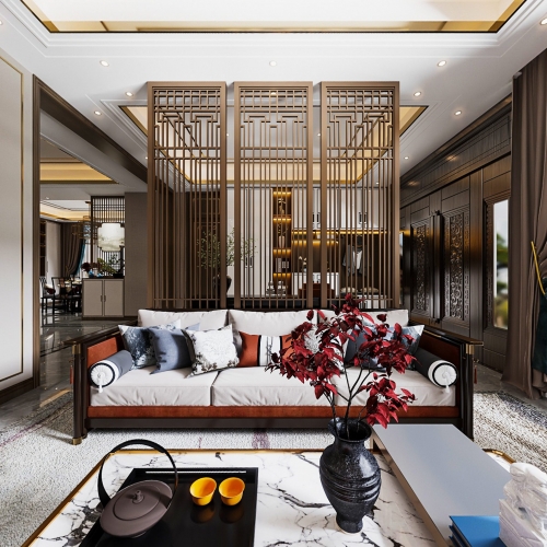 New Chinese Style A Living Room-ID:915178066