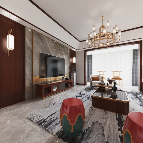 New Chinese Style A Living Room-ID:789009099