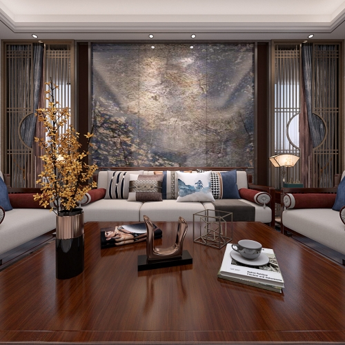 New Chinese Style A Living Room-ID:992718946