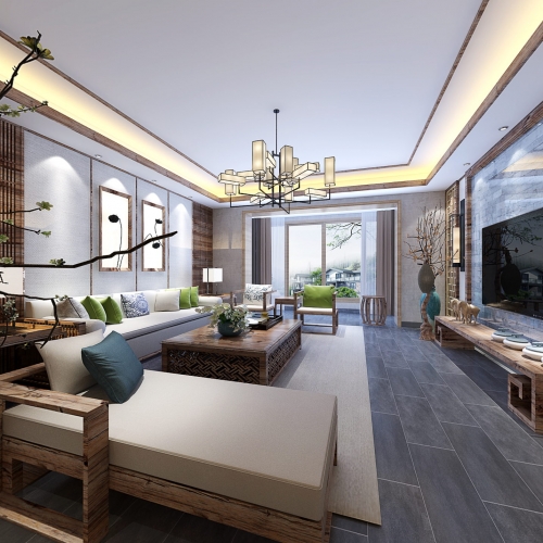 New Chinese Style A Living Room-ID:337638923