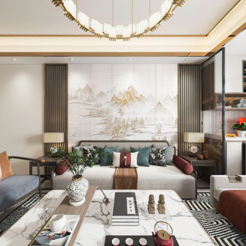 New Chinese Style A Living Room-ID:932533987