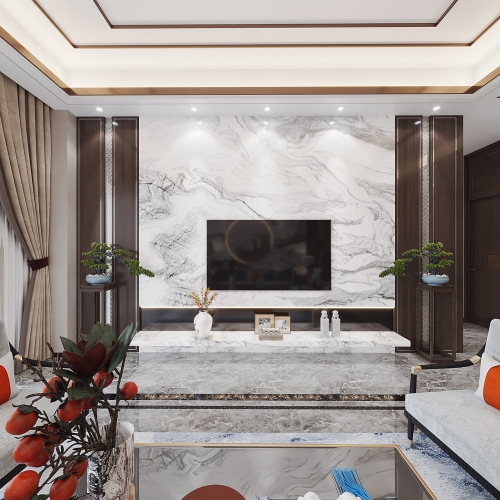 New Chinese Style A Living Room-ID:463325982