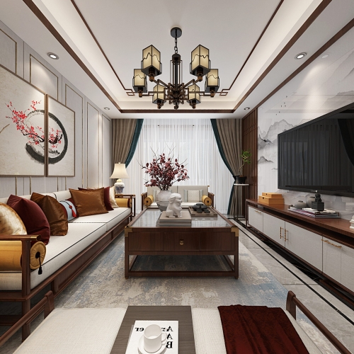 New Chinese Style A Living Room-ID:500387912